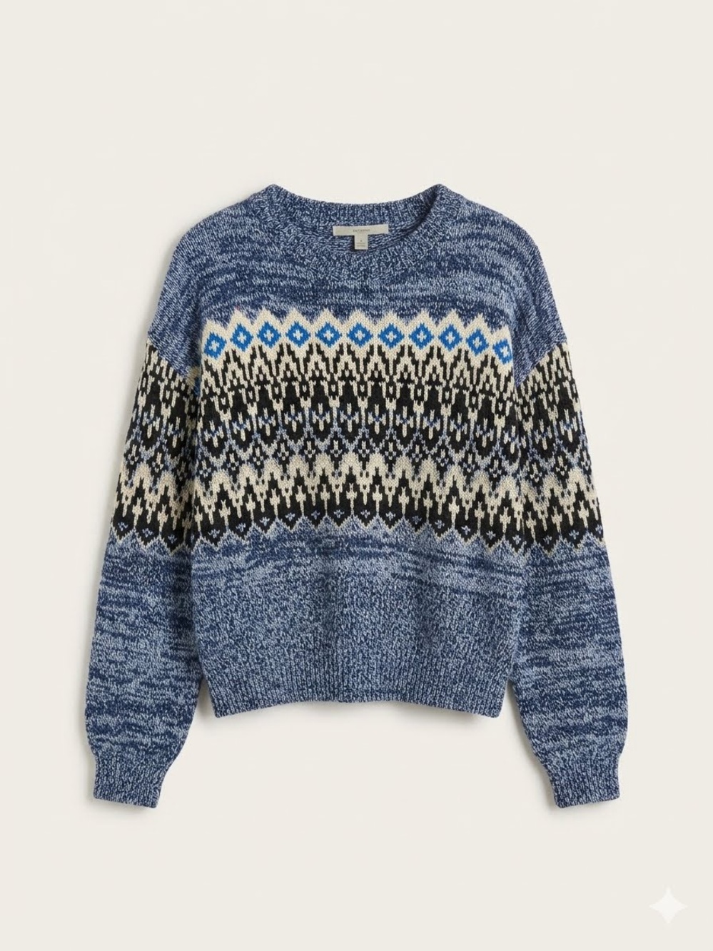 LOFT Blue Marled Fair Isle Crewneck Sweater